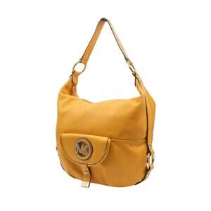 MICHAEL KORS Fulton Large Vintage Yellow Pebbled Leather Hobo Shoulder Bag